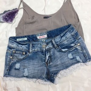 Jean Shorts with Lace Trim